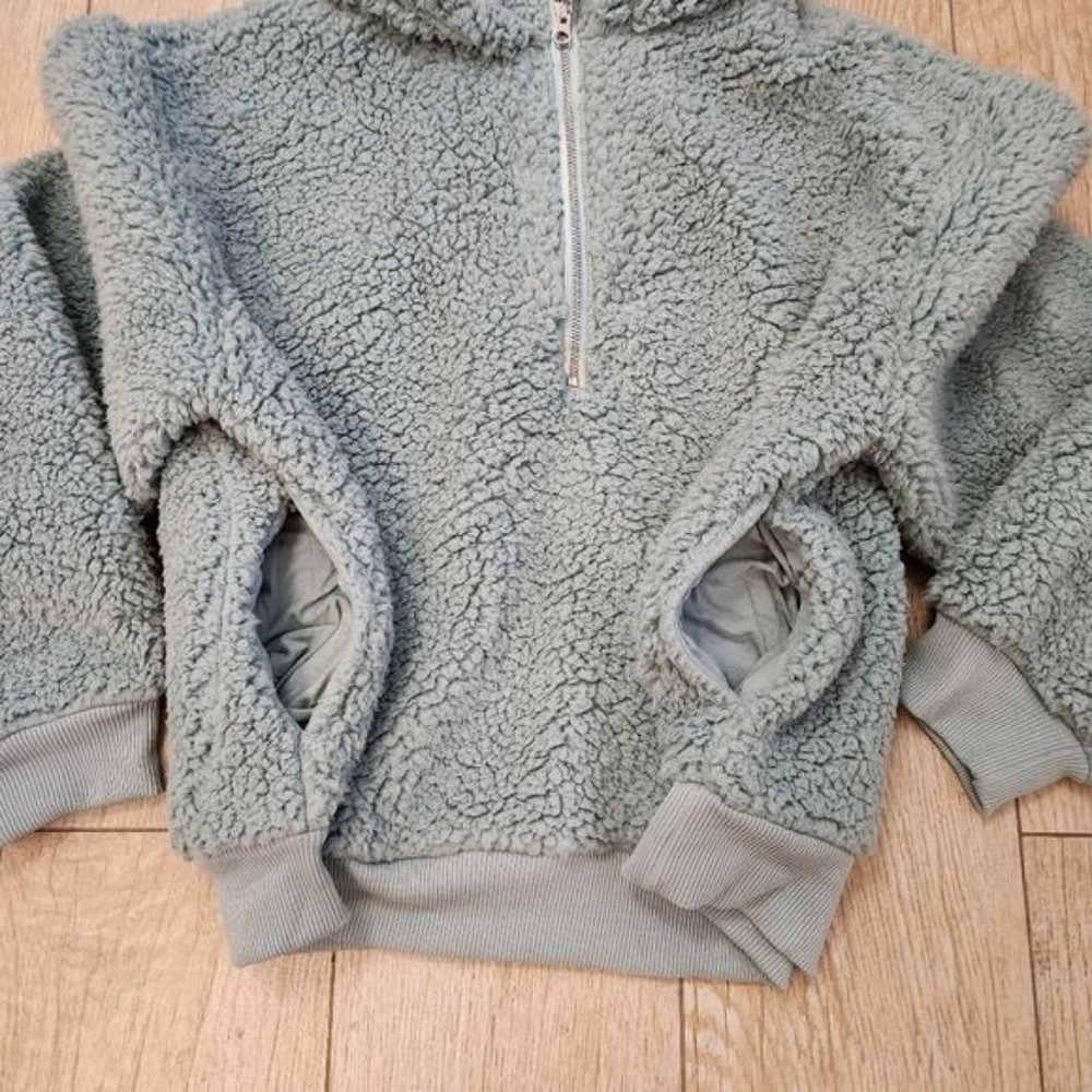 Victoria's Secret Womens Green Sherpa Half-Zip Hoodie Pullover - Picture 4 of 12